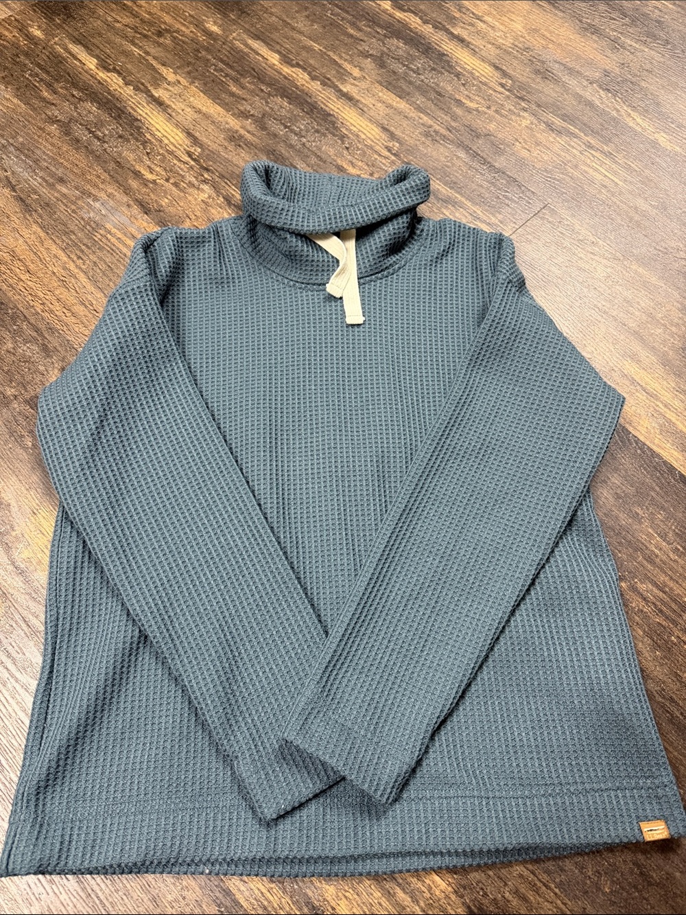 L.L. Bean Women's Waffle Knit Cowl Neck Sweater in Slate Blue